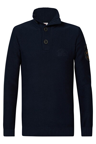 Petrol Industries Pullover Troyerpullover mit Knöpfen am Kragen aus reiner Ba...