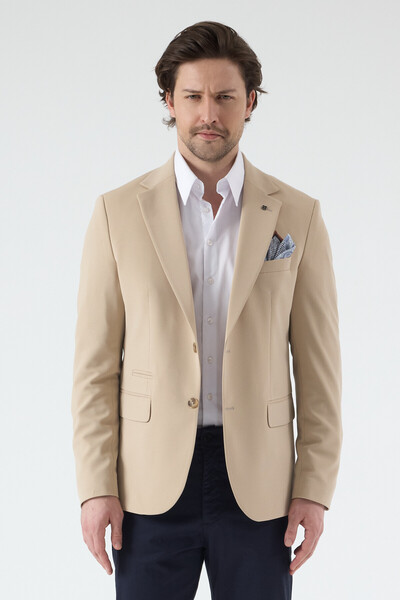 Frappoli Pique Men's Light Beige Half Lined Mono Collar Stretchy Poly Viscose...