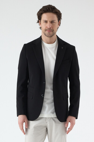 Frappoli Pique Men's Black Half Lined Mono Collar Stretchy Poly Viscose Fabri...