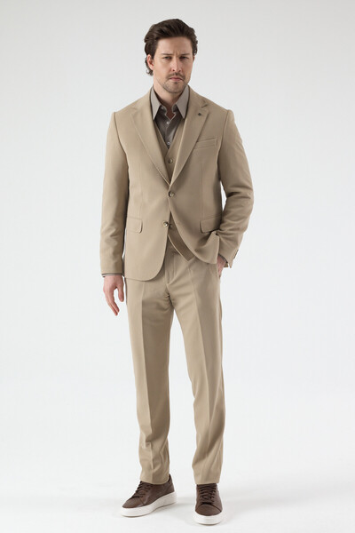 Frappoli Pique Men's Beige Poly Viscose Fabric Knitted Jacket+Pants+ Vest Set...