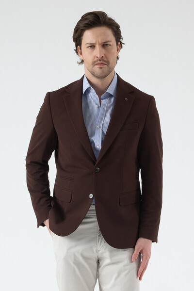 Frappoli Pique Men's Brown Half Lined Mono Collar Stretchy Poly Viscose Fabri...