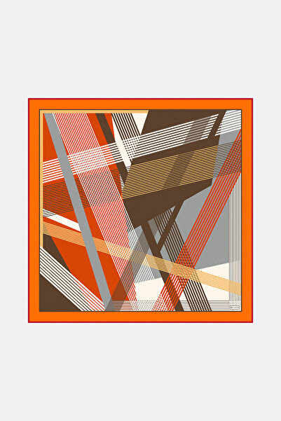 Vakko TURUNCU GEOMETRİK DESENLİ TWILL EŞARP