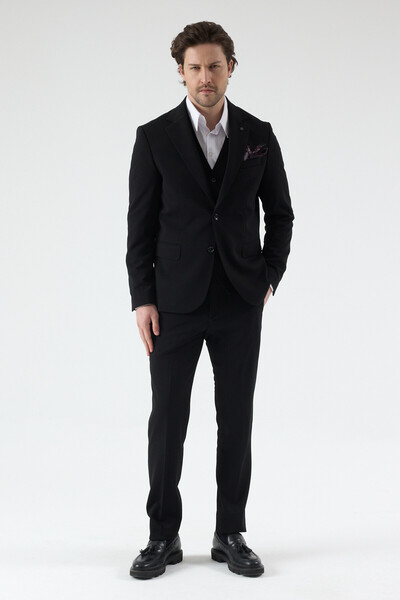 Frappoli Pique Men's Black Poly Viscose Fabric Knitted Jacket+Pants+ Vest Set...