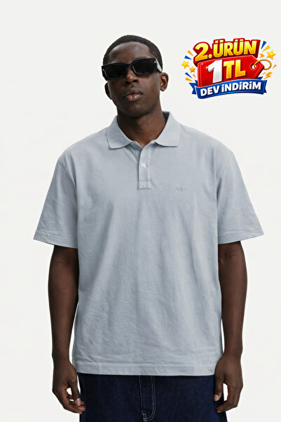 DAMGA JEANS Men's Summer Loose Gray Polo Neck T-Shirt