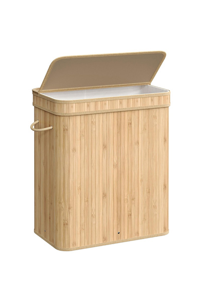 SONGMICS Laundry Hamper with Lid 100L, Bamboo with Removable Fabric Bag, 55x3...