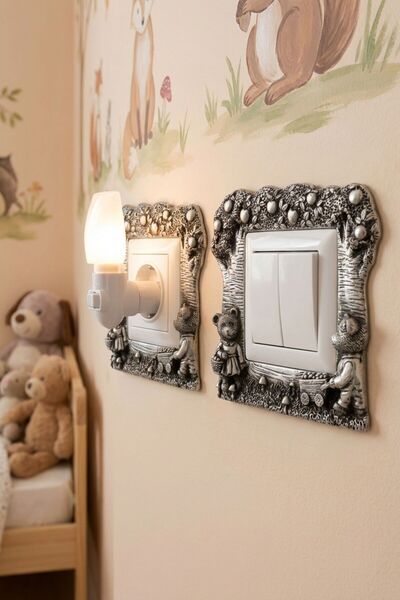 Evene Priz Süsü Dekoratif Priz Çerçevesi Anahtar Çerçevesi Gümüş Eskitme Renk...