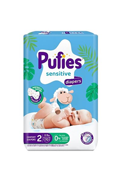 Pufies Set 2 x 70 Scutece Sensitive Maxi, Marimea 2 Mini, 4-8 kg