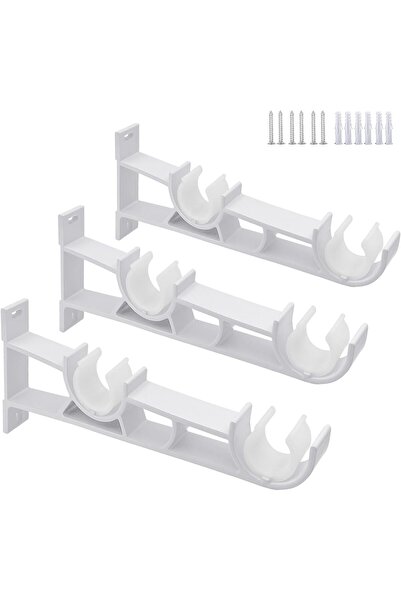 Gudui 3 Pack Double Curtain Rod Brackets, Heavy Duty Curtain Rod Holders Hooks