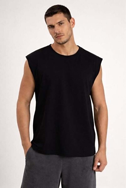 Valiberta Mantius oversized Ανδρικό Αμάνικο T-Shirt με λαιμόκοψη - Μαύρο