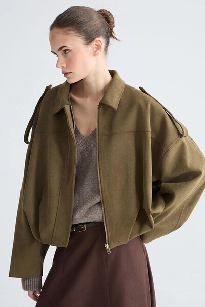FAMODA Khaki Suede Epaulet Bomber Women's Jacket
