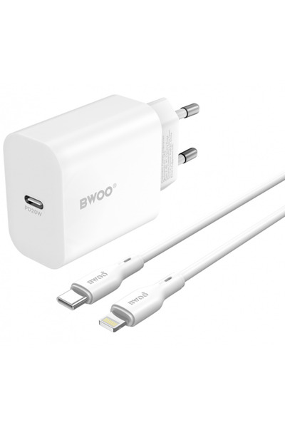 Bwoo Mains Charger With Lightning Cable CDA233, 20W, 3A, 1 x USB-C, White