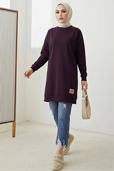 Bestenur Embroidered Slit Detail Tunic 1665 - Plum