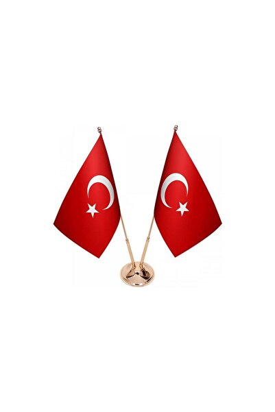 Saturn Masa Üstü Ikili Türkiye Cumhuriyeti Bayrağı Ikili Pirinç Direk Masa Ba...