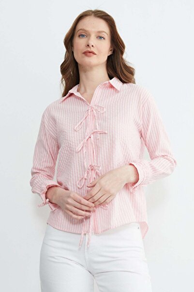 Fulla Moda Смугаста сорочка з деталями на грудях і рукавах