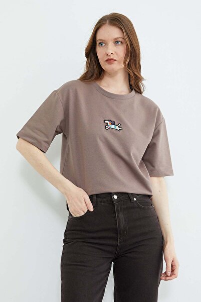 Fulla Moda Μπλουζάκι Dog Με κέντημα με λαιμόκοψη Crew Casual