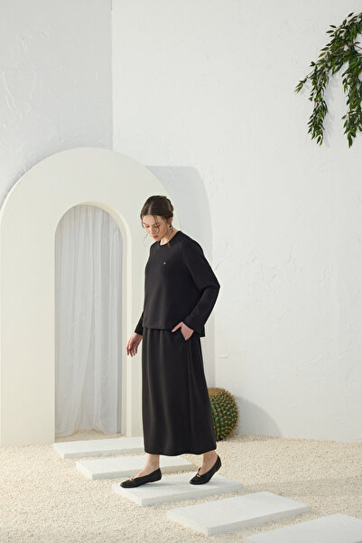 Aker Black Wide Elastic Detailed Skirt