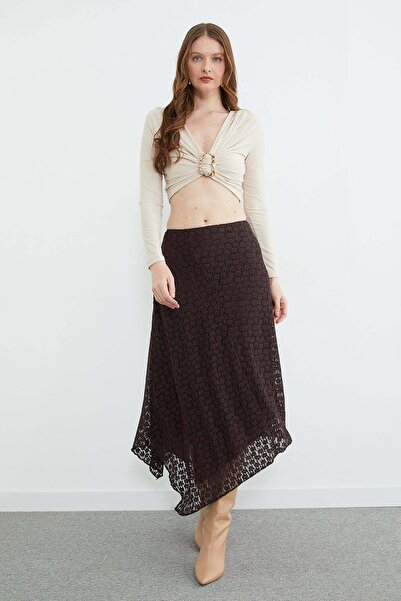 Fulla Moda Lace Layered Asymmetrical Cut Skirt with Zipper at the Waist