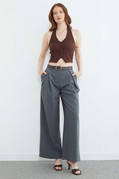 Fulla Moda Παντελόνι ψηλόμεσο Beli Ζώνη li Με πιέτες