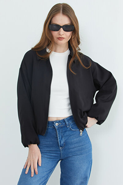 Fulla Moda Zippered Polo Collar Bomber Jacket
