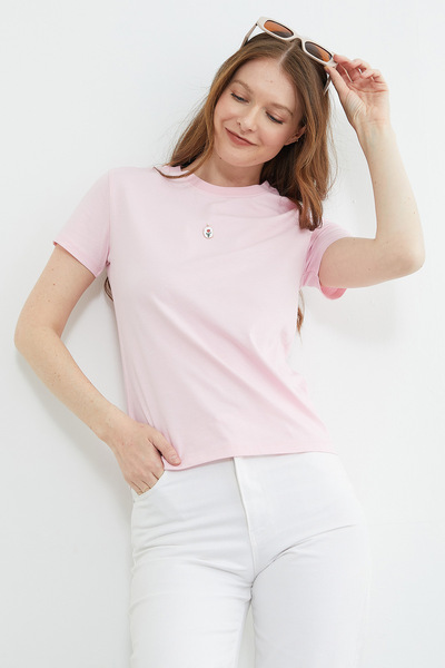 Fulla Moda Metal-Accented Crew Neck T-Shirt