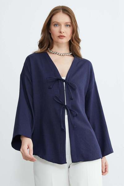 Fulla Moda كيمونو فضفاض مع ربطة أمامية