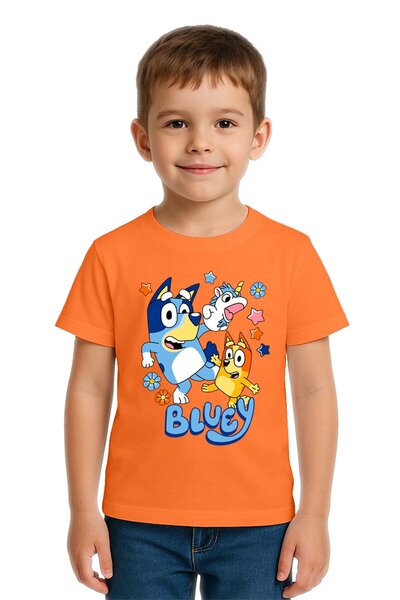 SEDİRLİ Unisex Bluey baskılı Çocuk Tişört pamuklu penye kumaş