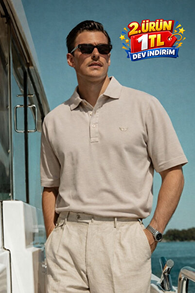 DAMGA JEANS Men's Casual Comfortable Stone Polo Collar T-Shirt