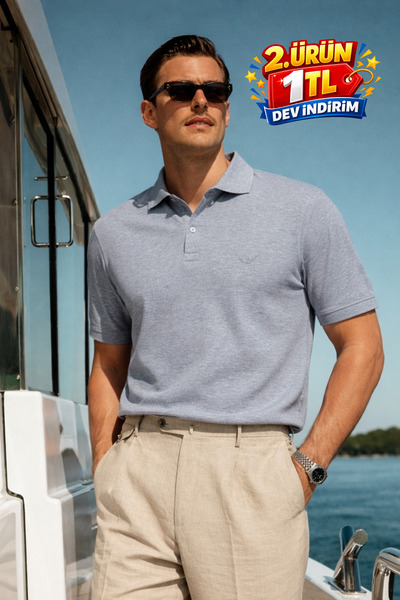 DAMGA JEANS Men's Casual Comfortable M.Gray Polo Collar T-Shirt