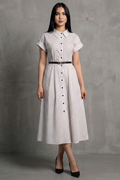 Madmext White Polka Dot Pack Belt Pack Shirt Women's Dress Mg2787