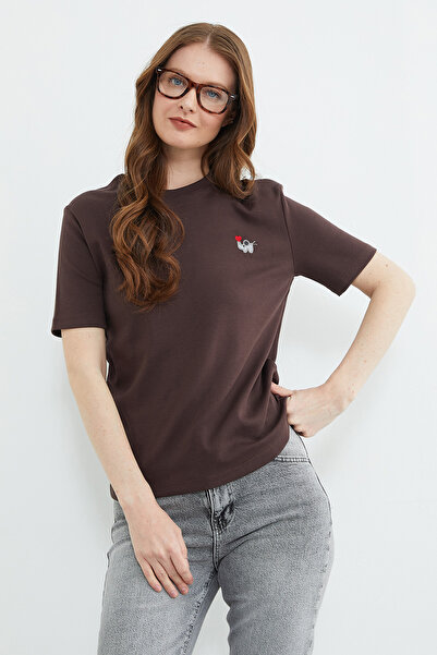 Fulla Moda Tricou guler rotund cu broderie elefant