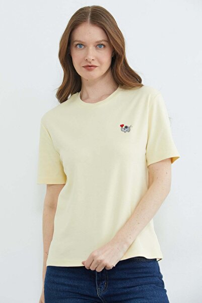 Fulla Moda Elephant Embroidered Crew Neck T-Shirt