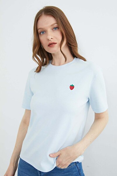 Fulla Moda Tricou guler rotund cu broderie căpșuni