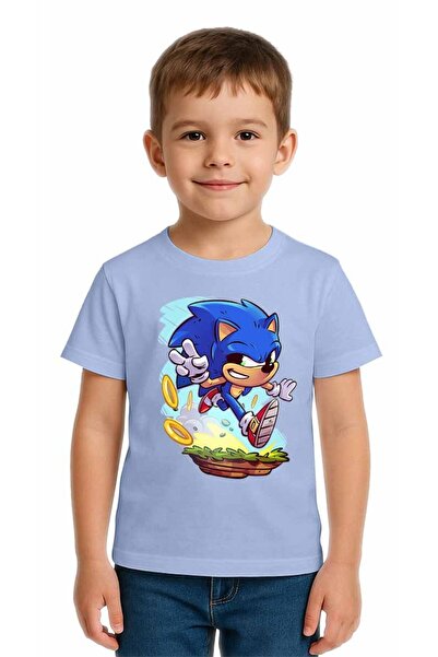 SEDİRLİ تي شيرت سونيك مطبوع للأطفال للجنسين، مصنوع من قماش قطني ممشط قطن