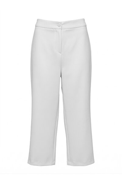 Sentez Women's Single Button Comfortable Trousers with Elastic Back - White