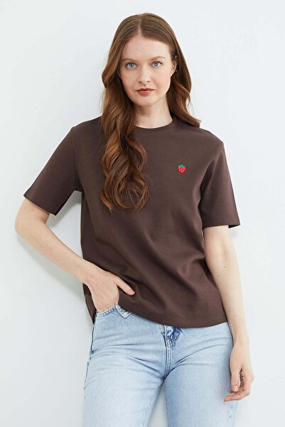 Fulla Moda Μπλουζάκι Çilek Με κέντημα με λαιμόκοψη ποδηλάτου