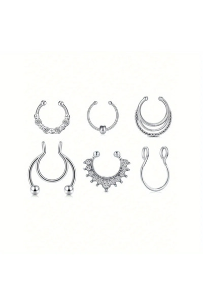 Choice C 6Pcs 20G Fake Septum Fake Nose Ring Hoop Faux Nose Piercing Hoop Cli...