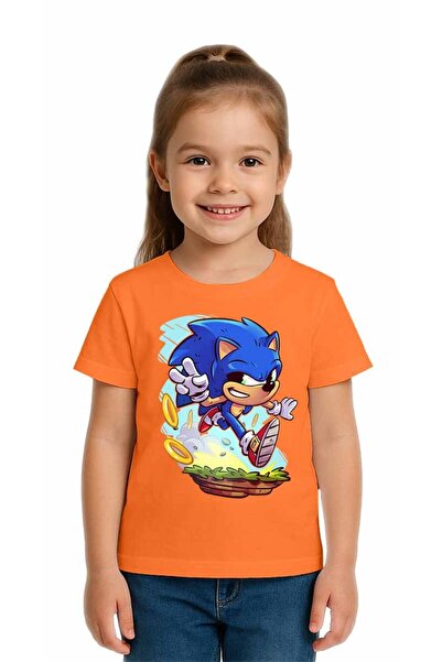 SEDİRLİ تي شيرت سونيك مطبوع للأطفال للجنسين، مصنوع من قماش قطني ممشط قطن