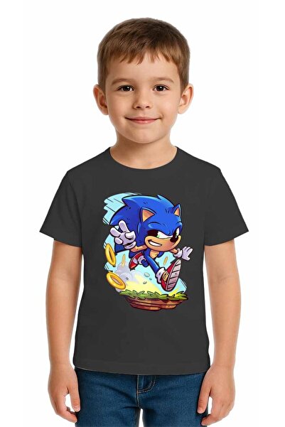 SEDİRLİ تي شيرت سونيك مطبوع للأطفال للجنسين، مصنوع من قماش قطني ممشط قطن