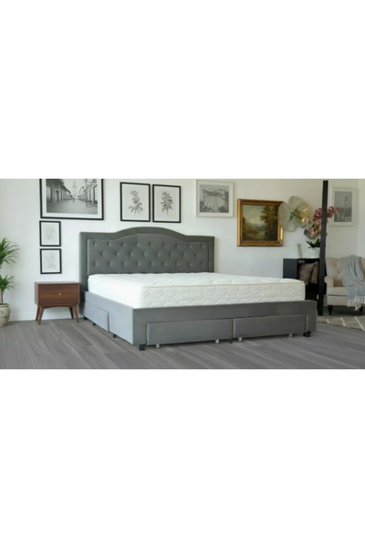 MarketMob Pat Terasino gri 180x200 cm cu 4 sertare catifea cu catifea