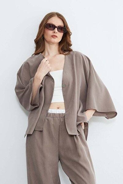 Fulla Moda Single Button TENCEL™ Fabric Oversized Jacket