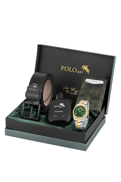 Poloair Takvimli Erkek Kol Saati Otomatik Cüzdan Kemer Parfüm Seti Gümüş Gold...