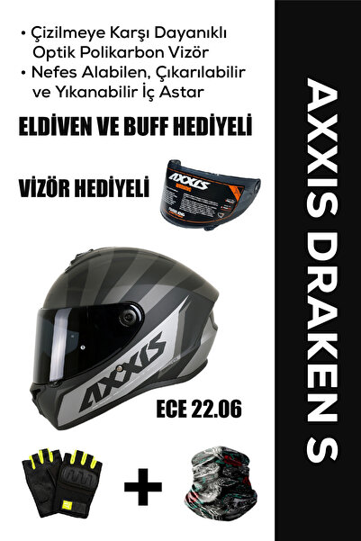 AXXIS Draken S Primier B1 / Mat Siyah Full Face Motosiklet Kaskı - İntercom U...
