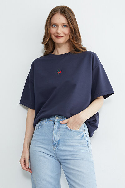 Fulla Moda Crew Neck Oversized T-Shirt with Cherry Accessories