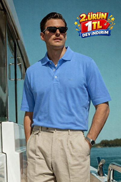 DAMGA JEANS Ανδρικό καθημερινό άνετο μπλουζάκι με γιακά πόλο σε απόχρωση A.μπλε