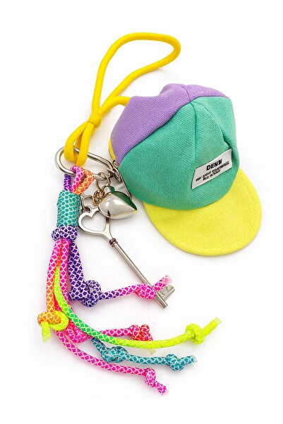E MODA Colorful Hat Figured Keychain & Neon Cord Multiple Charm Set