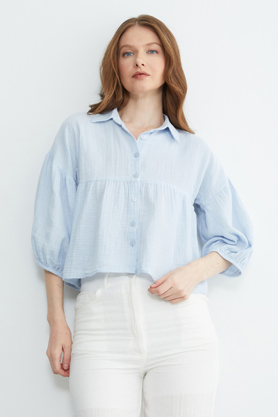 Fulla Moda Πουκάμισο από ύφασμα μουσελίνας με μανίκια μπαλόνια