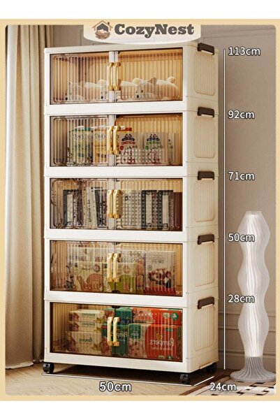 rayze 5-Tier Large Capacity Foldable Plastic Storage Cabinet with Wheels