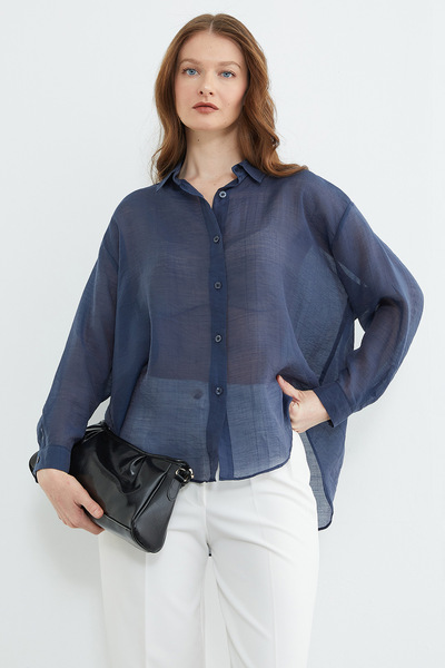 Fulla Moda Jacquard Buttoned Transparent Shirt
