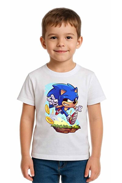 SEDİRLİ تي شيرت سونيك مطبوع للأطفال للجنسين، مصنوع من قماش قطني ممشط قطن