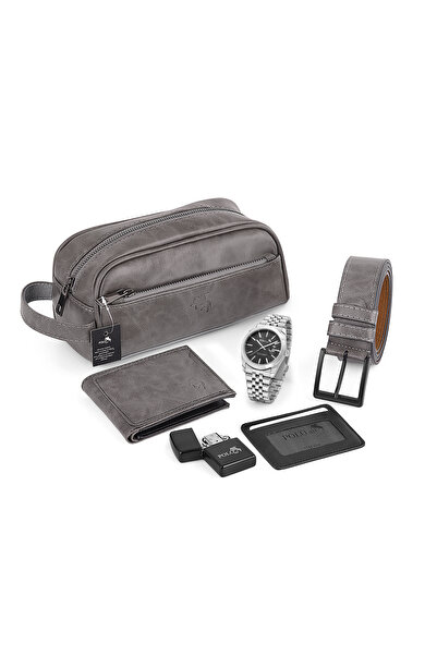 Polo Air Erkek Kol Saati Cüzdan Kemer Kartlık Çakmak El Çanta Kombin Set Gümü...